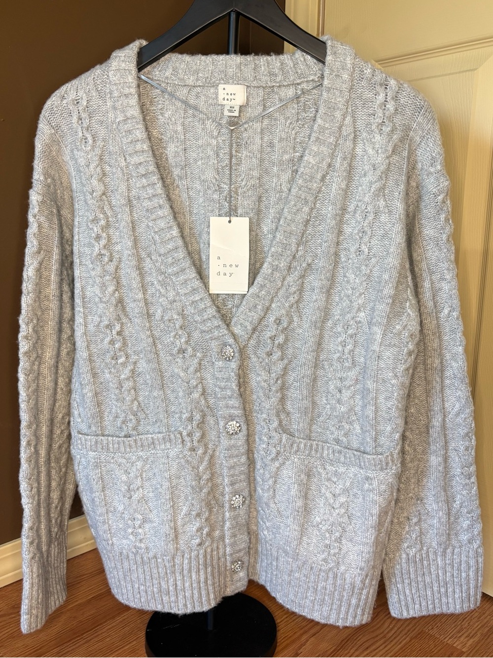 a new day Light Gray Cable Knit Button-Front Cardigan